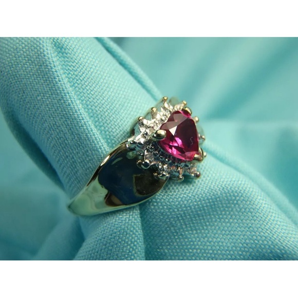 2Ct Heart Ruby Lab Created Womens Ring 14K White Gold Plated Silver - Picture 3 of 3